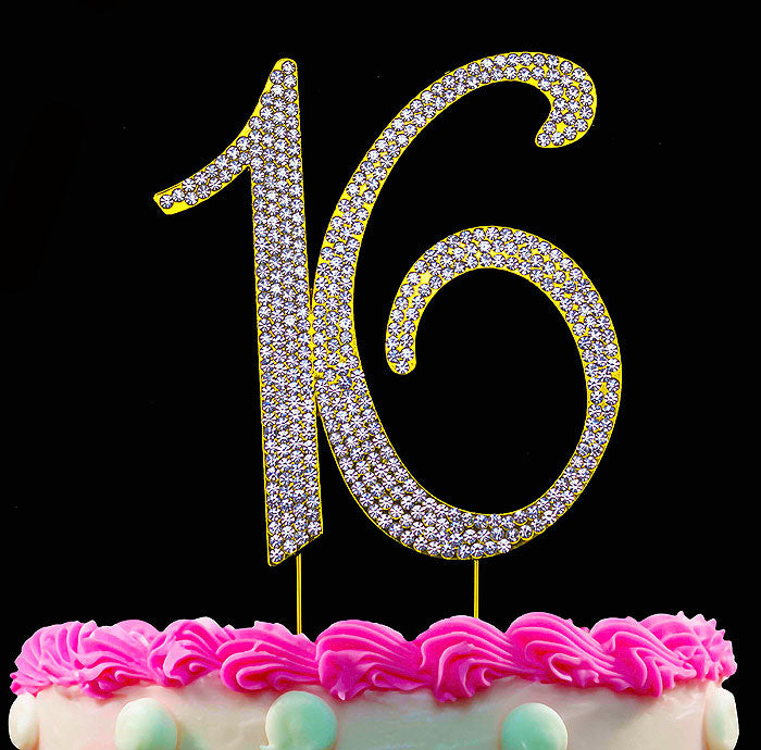 16th Birthday Cake Toppers Number 16 Bling Crystal Cake Topper Silver or Gold