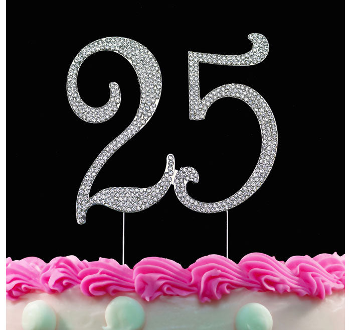 25th Birthday Cake Topper with Sparkling Crystals Bling Birthday Cake Topper