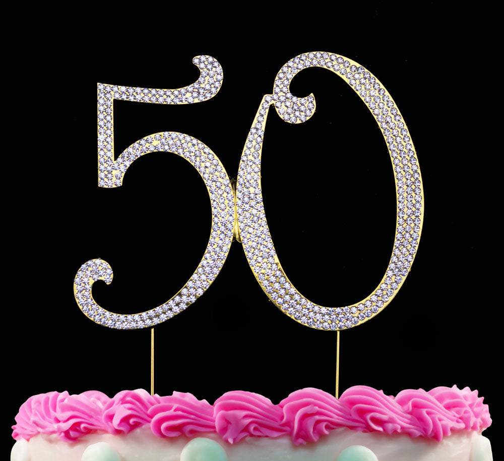 50th Birthday Cake Topper Bling Cake Topper 50 Anniversary Cake Topper Silver or Gold