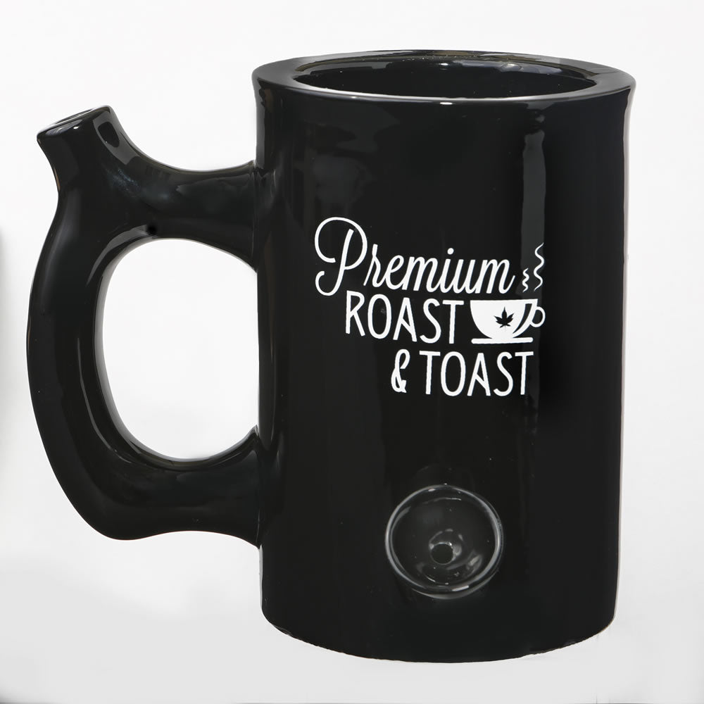 Premium roast & Toast Mug with Pipe Black with White print