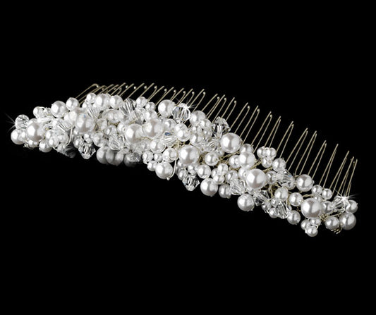 Swarovski Crystal & White Pearl Bridal Comb