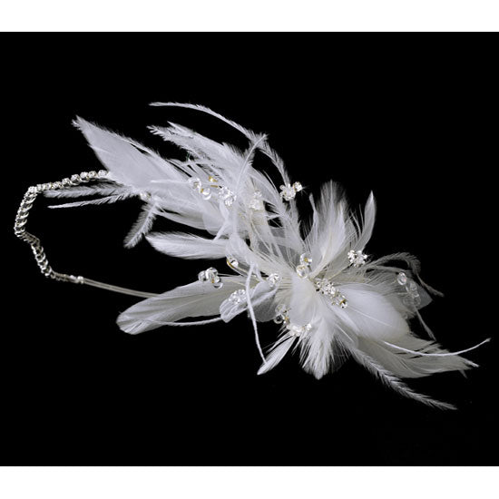 Swarovski Crystals Feather Fascinator White or Ivory