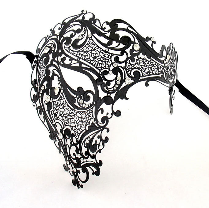 Lovers Men and Women Half Face Skull and Phantom Masquerade Masks Set Black