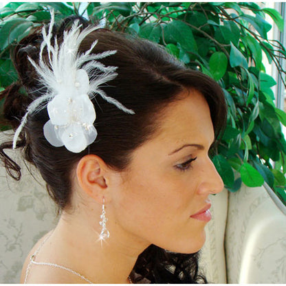 Bridal Feather Fascinator on a Comb White or Ivory