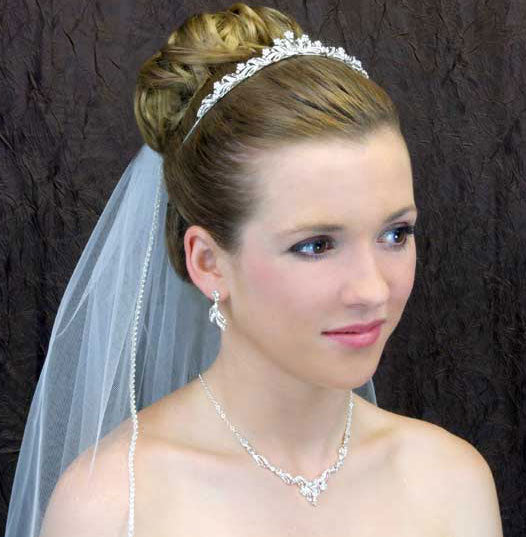 Wedding Bridal Tiara Pave Rhinestone Ribbon Flowers