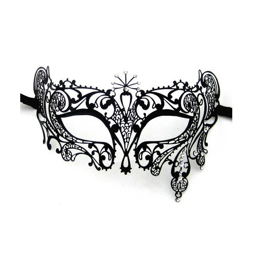 Couple Venetian Masks - Black His and Her Luxury Laser Cut Masks with Crystals