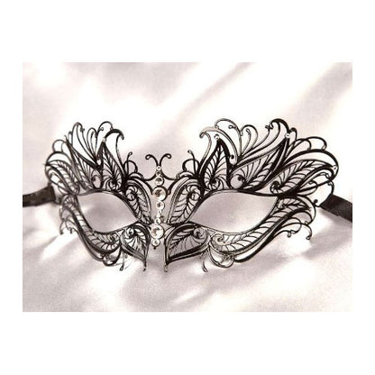 Black Butterfly Metal Laser Cut Masquerade Masks with Crystals (Clear, Blue or Red)