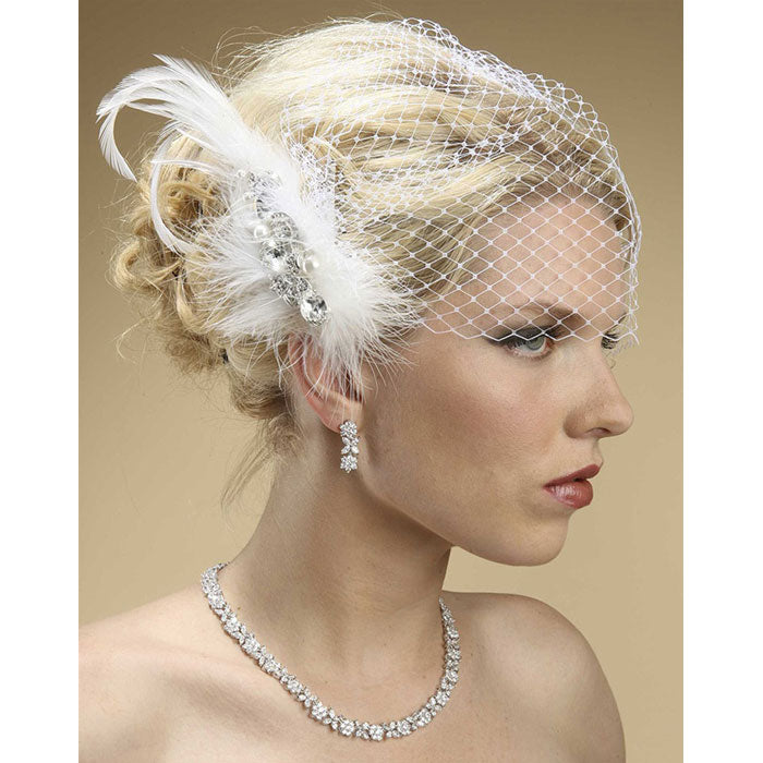 Lavish Swarovski Crystal and Pearl Feather Fascinator