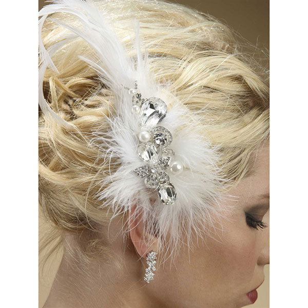 Lavish Swarovski Crystal and Pearl Feather Fascinator