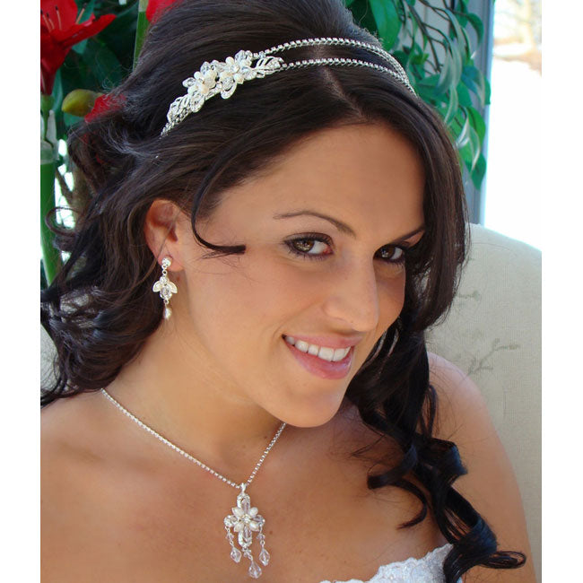 Exquisite Crystal & Pearl Bridal Tiara Band with Side Ornament