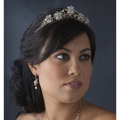 Crystal Couture Pearl Bridal Tiara (Silver or Gold)