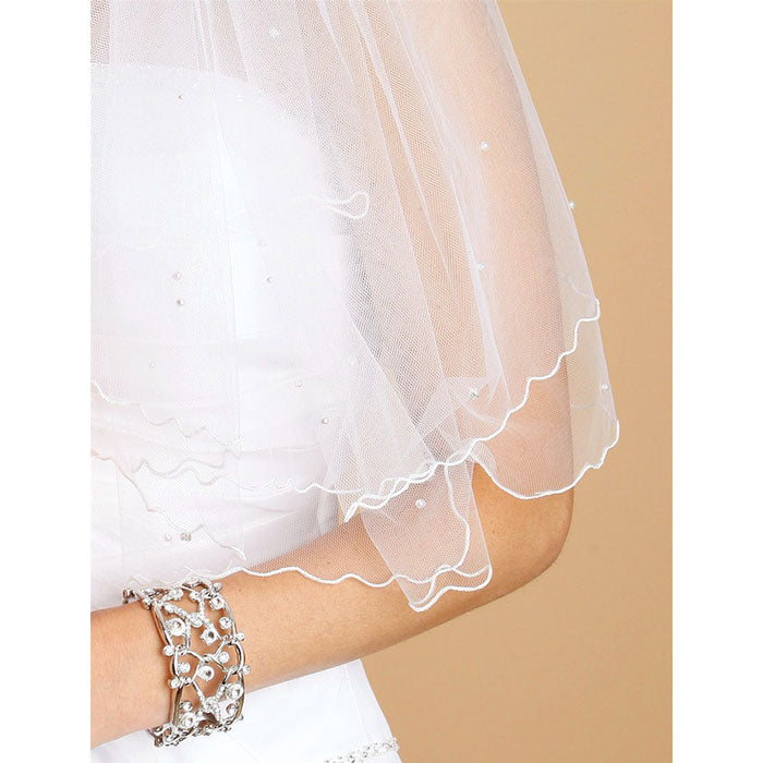 Scalloped Bridal Veil with Scattered Pearls & Swarovski Crystals