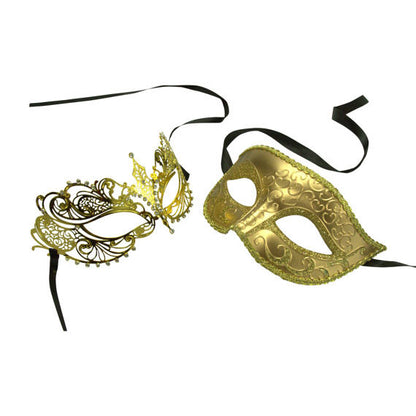 Gold His and Her Masquerade Masks -  Bestselling Gold Couple Masks Set