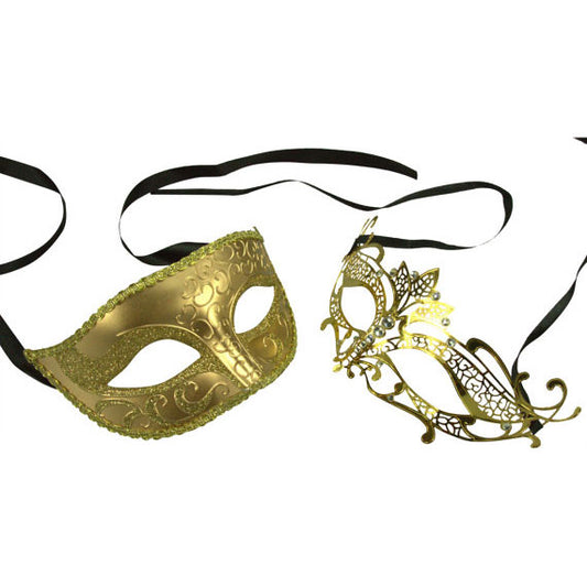 Lovers Men and Women Couple Gold Masquerade Masks Set