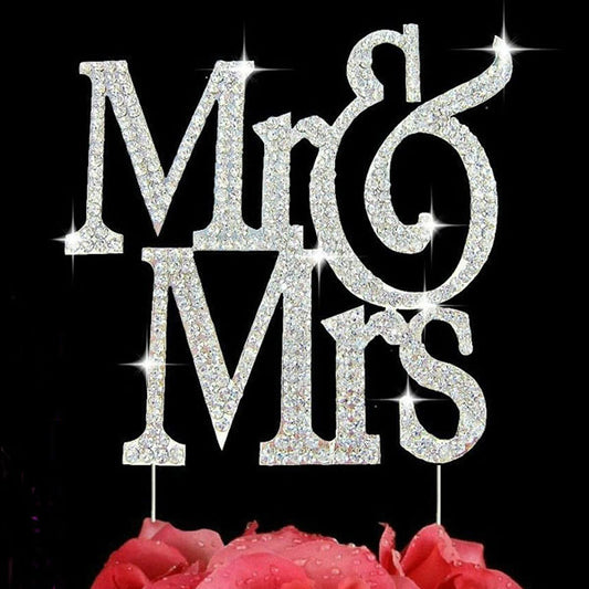 Mr & Mrs Silver Bling Crystal Cake Topper Wedding Cake Decoration Large Size