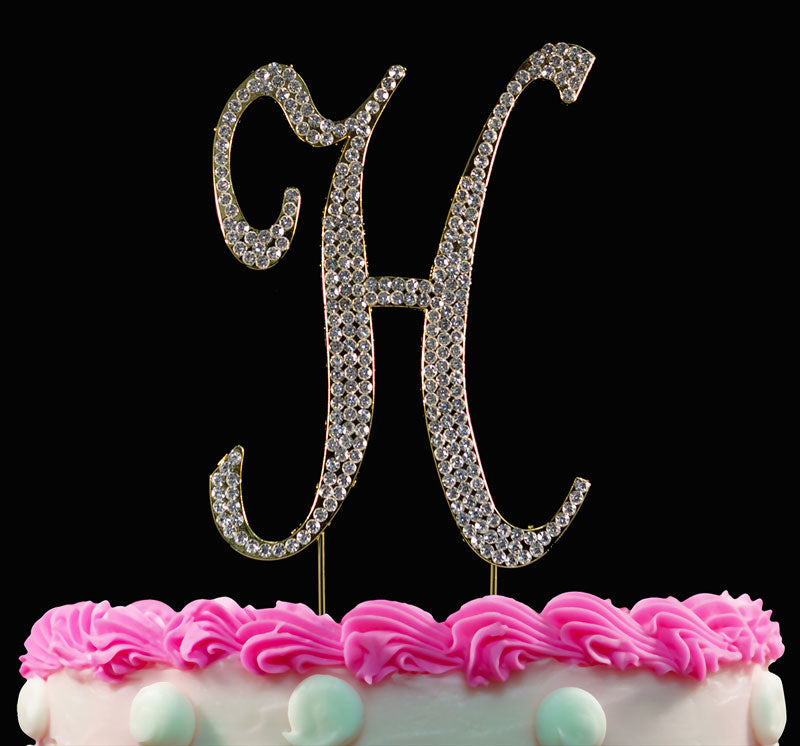 Gold Monogram Cake Topper Crystal Cake Initial A to Z Any Letter