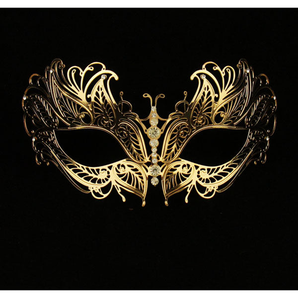 Gold Butterfly Masquerade Mask Laser Cut Venetian Mask Halloween Clear Crystals