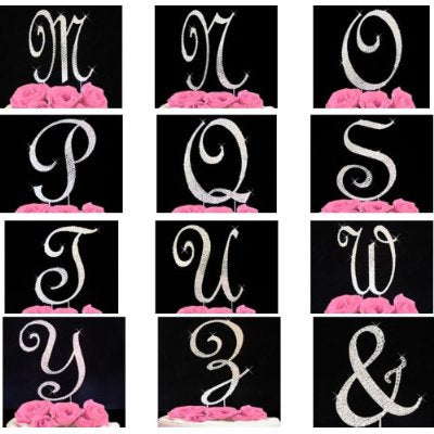 * Crystal Covered Monogram Cake Toppers Silver Letter Initial A-Z any Initial