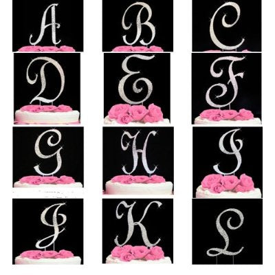 Large Silver Crystal Covered Vintage Style Monogram Cake Toppers Initial A to Z Any Letter