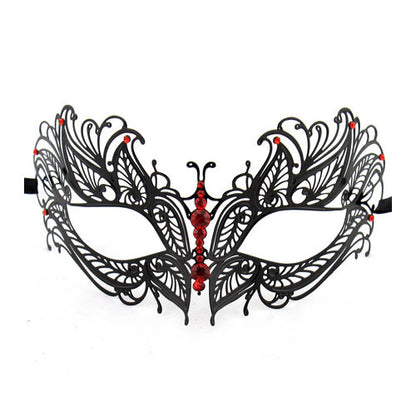 Black Butterfly Metal Laser Cut Masquerade Masks with Crystals (Clear, Blue or Red)