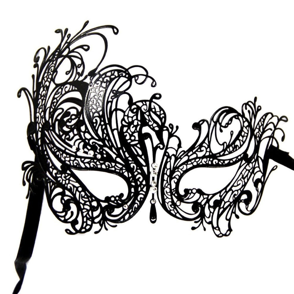 Black Swan Laser Cut Masquerade Mask with Sparkling Crystals