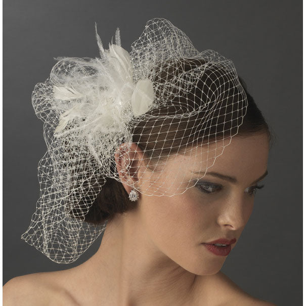 Feather Rhinestone Couture Fascinator & Birdcage Veil