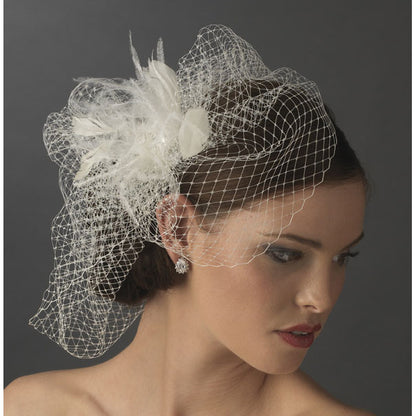 Feather Rhinestone Couture Fascinator & Birdcage Veil