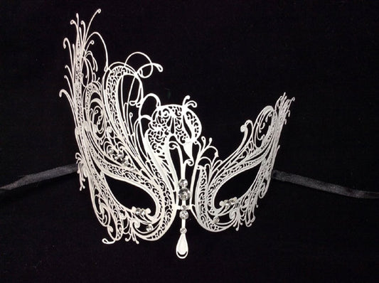 White Swan Metal Filigree Laser Cut Venetian Masquerade Mask